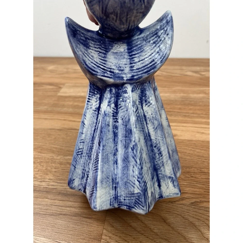 Vintage MCM 1966‎ Blue and White Glazed Ceramic Angel 9.5